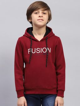 Monte Carlo - Boys Typography Red Full Sleeve Hooded Sweatshirt