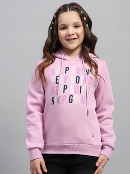 Monte Carlo - Girls Pink Typography Hooded Full Sleeve Sweatshirt
