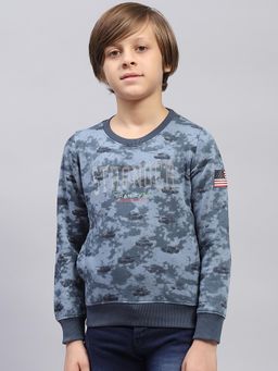 Monte Carlo - Boys Printed Blue Round Neck Full Sleeve Sweatshirt