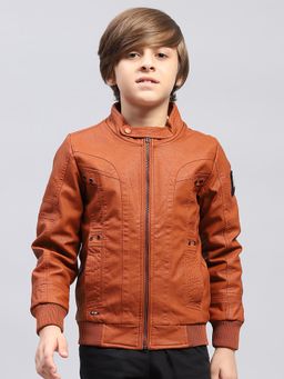 Monte Carlo - Boys Solid Rust High Neck Full Sleeve Bomber Jacket