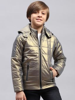 Monte Carlo - Boys Solid Olive Hooded Full Sleeve Puffer Jacket