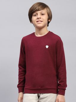 Monte Carlo - Boys Solid Maroon Round Neck Full Sleeve Sweatshirt