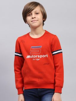 Monte Carlo - Boys Printed Red Round Neck Full Sleeve Sweatshirt