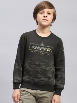 Monte Carlo - Boys Printed Olive Round Neck Full Sleeve Sweatshirt