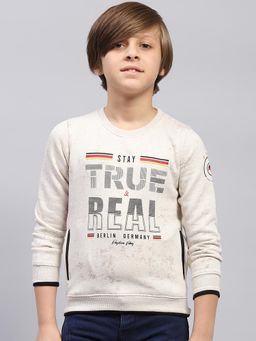 Monte Carlo - Boys Printed Beige Round Neck Full Sleeve Sweatshirt