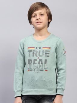 Monte Carlo - Boys Printed Sea Green Round Neck Full Sleeve Sweatshirt