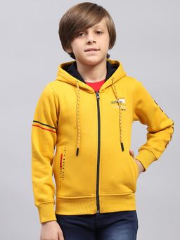 Monte Carlo - Boys Printed Yellow Hooded Full Sleeve Sweatshirt