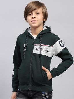 Monte Carlo - Boys Printed Bottle Green Hooded Full Sleeve Sweatshirt
