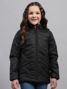 Monte Carlo - Girls Black Solid Hooded Full Sleeve Puffer Jacket