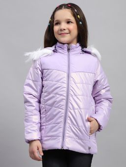 Monte Carlo - Girls Lavender Solid Hooded Full Sleeve Puffer Jacket