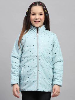 Monte Carlo - Girls Polka Dot Blue Mock Neck Full Sleeve Puffer Jacket