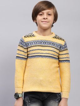 Monte Carlo - Boys Self Design Yellow Round Neck Full Sleeve Pullover Sweater