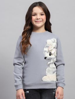 Monte Carlo - Girls Self Design Grey Round Neck Full Sleeve Sweatshirt