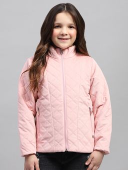 Monte Carlo - Girls Solid Peach High Neck Full Sleeve Puffer Jacket