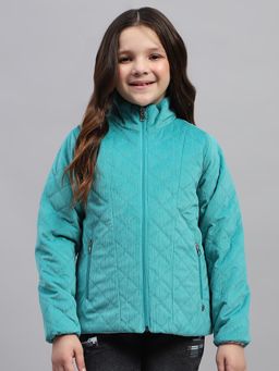 Monte Carlo - Girls Solid Teal High Neck Full Sleeve Puffer Jacket