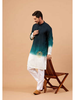 HILO DESIGN - Leonine - Green Ombre Embroidered Kurta