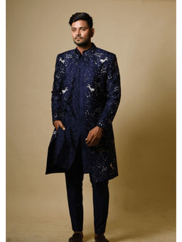 HILO DESIGN - Flying Unicorn Navy Blue Jacket with Kurta