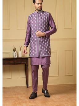 HILO DESIGN - Suave Purple Semi Raw Silk Kurta