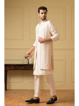 HILO DESIGN - Mayaflor Light Pink Raw Silk Kurta