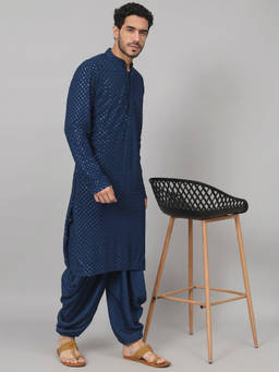 HILO DESIGN - Teal Blue Mirror Teal Kurta with Pant