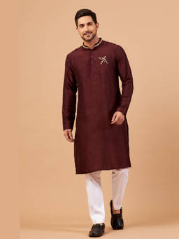 HILO DESIGN - Adira - Burgundy Zari Embroidered Kurta