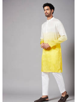 HILO DESIGN - Whill - White Ombre Falling Raw Silk Kurta