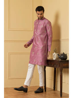 HILO DESIGN - Encanto - Purple Embroidered Dupion Silk Kurta