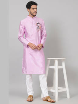 HILO DESIGN - Lavie - Lavender Embroidered Semi Raw Silk Kurta