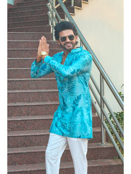 HILO DESIGN - Hojas - Blue Leaf Print Cotton Kurta