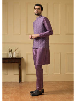 HILO DESIGN - Sombra Purple Nehru Jacket with Kurta and Pant