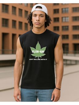 Bewakoof - Men Jet Black 420 Club Graphic Printed Oversized Vest