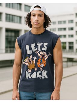 Bewakoof - Cartoon Network Flintstones Men Navy Blue Graphic Printed Boxy Fit Vest