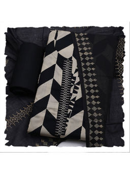 MEENA BAZAAR - Printed Black Cotton Unstitched Kurta with Bottom and Dupatta