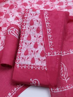 MEENA BAZAAR - Printed Pink Cotton Unstitched Kurta with Bottom and Dupatta