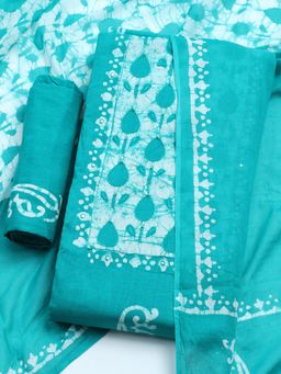 MEENA BAZAAR - Printed Turquoise Cotton Unstitched Kurta with Bottom and Dupatta
