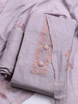 MEENA BAZAAR - Embroidered Grey Cotton Unstitched Kurta with Bottom and Dupatta