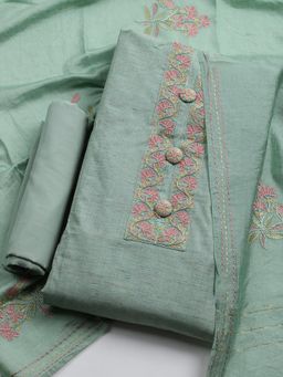 MEENA BAZAAR - Embroidered Green Cotton Unstitched Kurta with Bottom and Dupatta