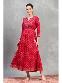 Rangriti - Women Pink Viscose Rayon Printed Flared Dress
