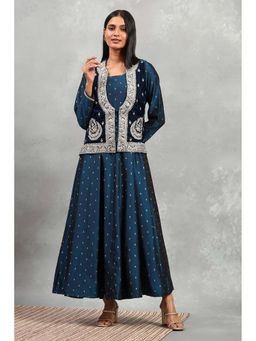 Rangriti - Women Blue Polyester Blend Printed Kalidar Dress