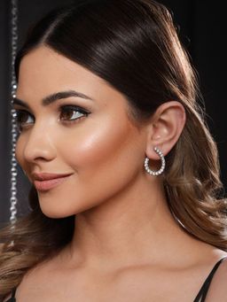 Saraf RS Jewellery - Silver Toned AD studded Hoop Earrings