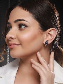 Saraf RS Jewellery - White Rhodium Blue AD Studded Minimal Studs Earrings