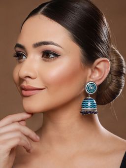 Saraf RS Jewellery - Blue Enamelled Handcrafted Jhumka Earrings