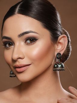 Saraf RS Jewellery - Black Designer Hand painted Jhumka Earrings