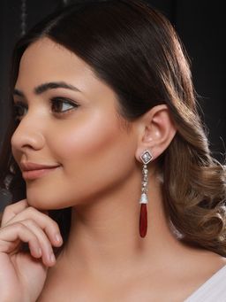 Saraf RS Jewellery - Silver Plated Red AD studded Drop Earrings