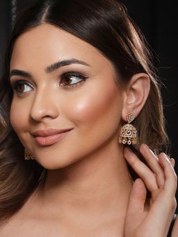 Saraf RS Jewellery - Gold Plated CZ Studded Statement Jhumka Earrings