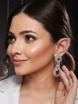 Saraf RS Jewellery - Silver plated Red Ruby CZ Studded Statement designer Earrings