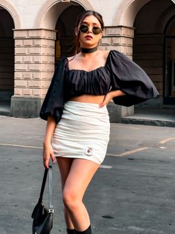 Uptownie - Riya Jain's Balloon Sleeves Top with Front Pleats