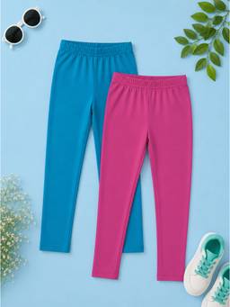 KiddoPanti - Girls Multi-Colour Cotton Lycra Leggings (Pack of 2)