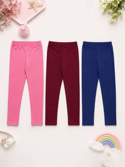 KiddoPanti - Girls Multi-Colour Cotton Lycra Leggings (Pack of 3)