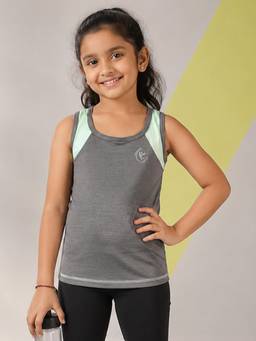 KiddoPanti - Girls Grey Polyester Tank Top